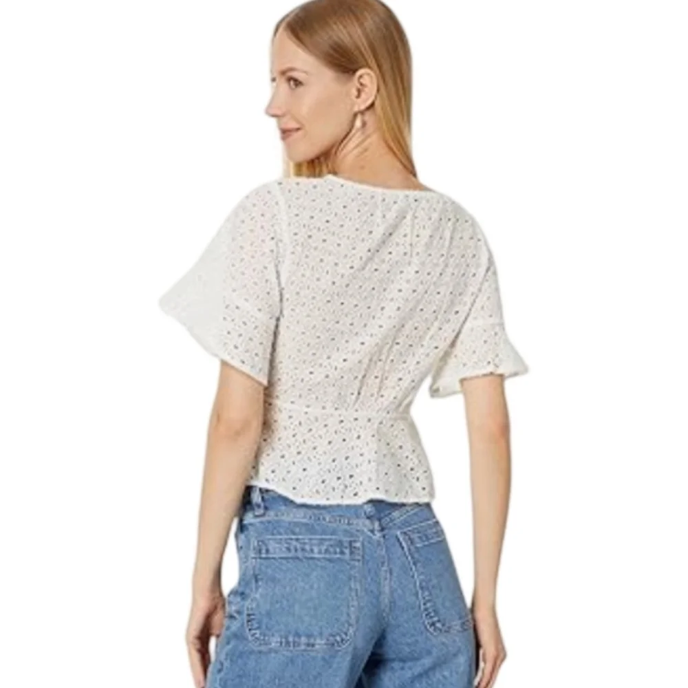 Madewell Lua Eyelet Lace White Cotton Blouse Wrap Top Size S NWT - Picture 6 of 12